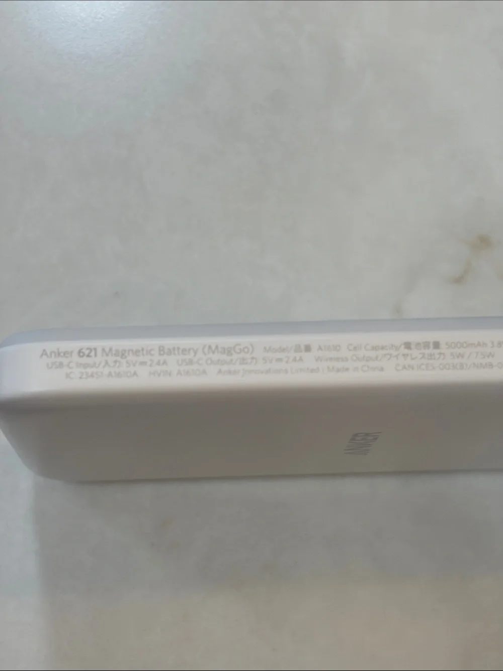 Anker White Portable Power Bank with USB-C Cable
